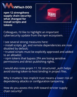 npm 12 усиливает защиту supply chain: что изменилось для install scripts и токенов