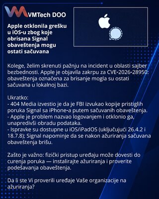 Apple otklonila grešku u iOS‑u zbog koje obrisana Signal obaveštenja mogu ostati sačuvana