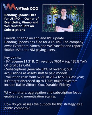 Bending Spoons Files for US IPO — Owner of Eventbrite, Vimeo and WeTransfer Bets on Subscriptions