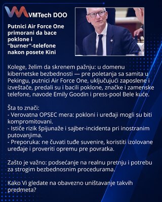 Putnici Air Force One primorani da bace poklone i "burner"-telefone nakon posete Kini