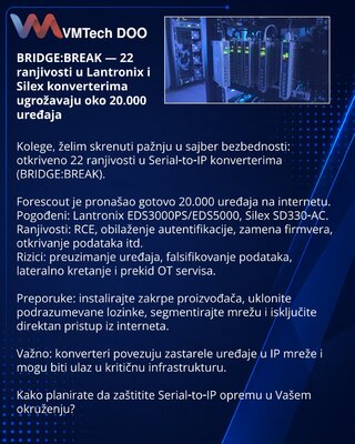 BRIDGE:BREAK — 22 ranjivosti u Lantronix i Silex konverterima ugrožavaju oko 20.000 uređaja