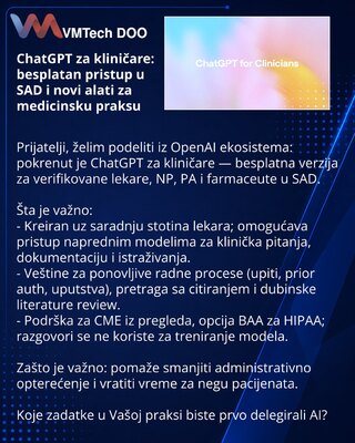 ChatGPT za kliničare: besplatan pristup u SAD i novi alati za medicinsku praksu