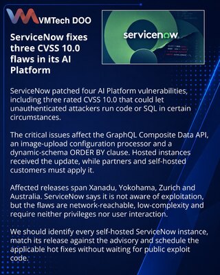 ServiceNow устранила три критические уязвимости CVSS 10.0 в AI Platform