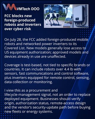 FCC ograničio nove mobilne robote i mrežne invertere proizvedene u inostranstvu