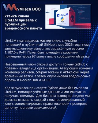 Утечка ключа LiteLLM привела к компрометации релиза Python-пакета