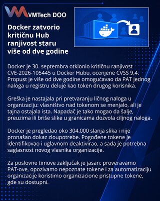 Docker Hub zatvorio kritičan propust u prenosu PAT tokena
