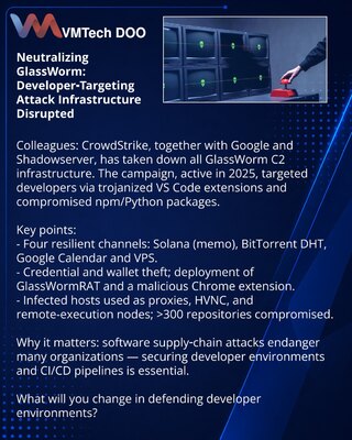 Neutralizacija GlassWorm: infrastruktura napada na programere zaustavljena