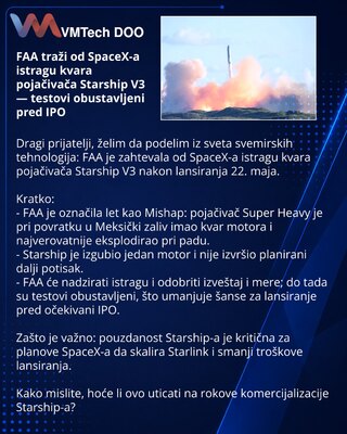 FAA требует от SpaceX расследовать отказ бустера Starship V3 — тесты приостановлены перед IPO