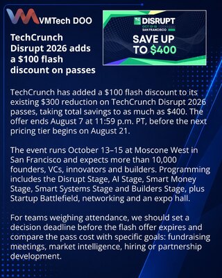 Dodatnih 100 dolara popusta za TechCrunch Disrupt 2026