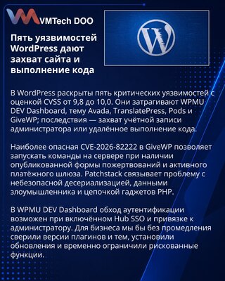 Пять критических уязвимостей WordPress угрожают захватом сайтов
