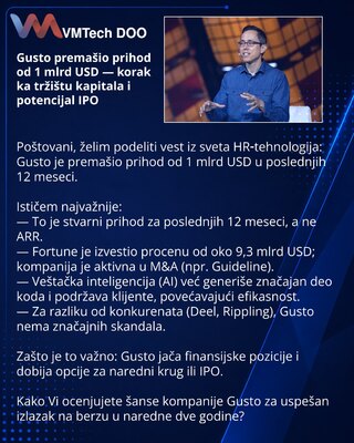 Gusto premašio prihod od 1 mlrd USD — korak ka tržištu kapitala i potencijal IPO