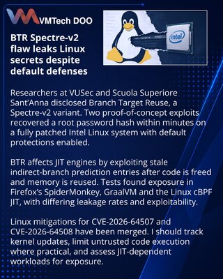 BTR Spectre-v2 attack exposes Linux memory through JIT engines