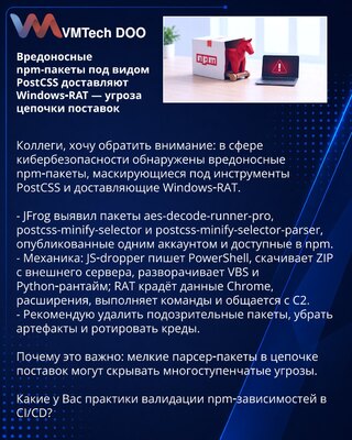Štetni npm paketi prerušeni u PostCSS isporučuju Windows‑RAT — pretnja lancu snabdevanja