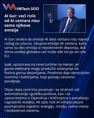 Al Gor: rizici AI data centara prevazilaze pitanje emisija