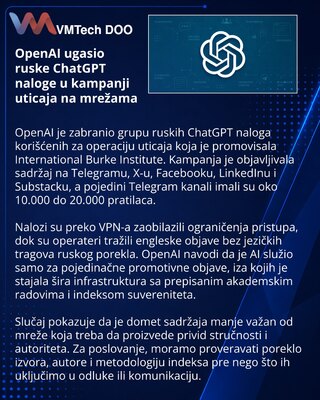 OpenAI blokirao rusku mrežu koja je koristila ChatGPT za uticaj