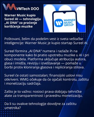Warner Music купила Sureel AI — технологию «AI DNA» для отслеживания использования музыки