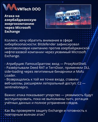 Атака на азербайджанскую энергокомпанию через Microsoft Exchange