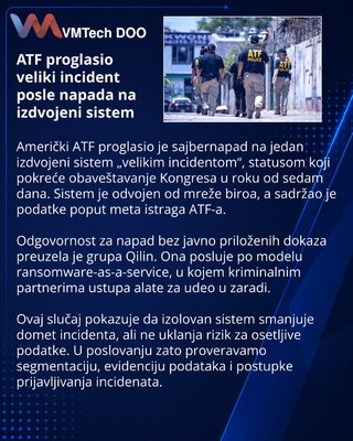 ATF proglasio veliki incident posle sajbernapada na izdvojeni sistem
