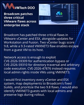Broadcom fixes critical flaws in VMware vCenter and ESX