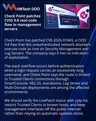 Check Point zakrpio kritičan propust u upravljačkim serverima
