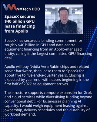 SpaceX договорилась с Apollo о $40 млрд на GPU и серверы