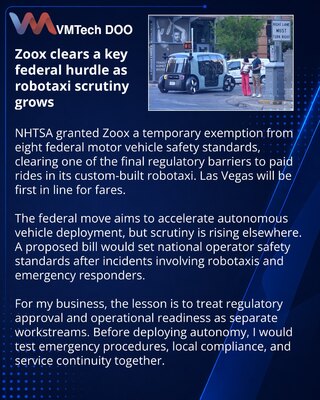Federal approval advances Zoox as robotaxi operators face new scrutiny