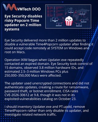 Eye Security disables Time4Popcorn updater on over 2 million devices
