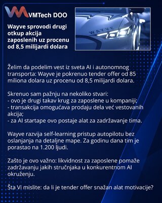 Wayve sprovodi drugi otkup akcija zaposlenih uz procenu od 8,5 milijardi dolara