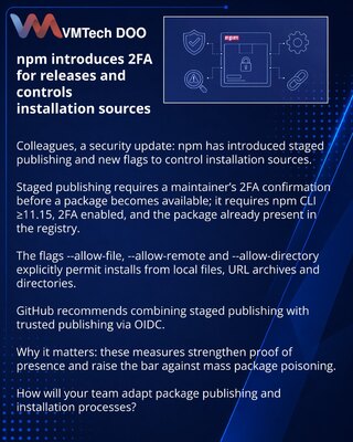 npm вводит 2FA-одобрение релизов и контроль источников установки