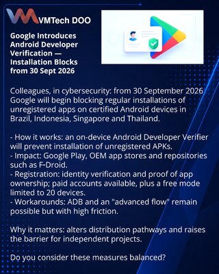 Google Introduces Android Developer Verification — Installation Blocks from 30 Sept 2026