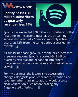 Spotify набрал более 300 млн подписчиков и увеличил квартальную выручку на 14%