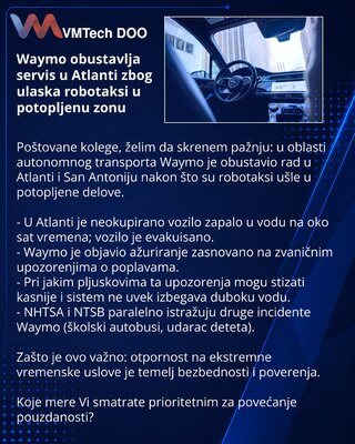 Waymo приостанавливает сервис в Атланте из‑за заезда роботакси в затопленную зону