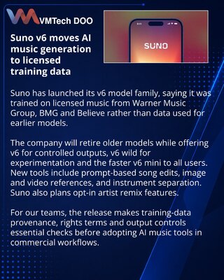 Suno launches v6 AI music models trained on licensed data