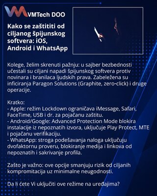 Kako se zaštititi od ciljanog špijunskog softvera: iOS, Android i WhatsApp