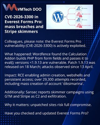 CVE-2026-3300 в Everest Forms Pro: массовые взломы и скриммеры через Stripe