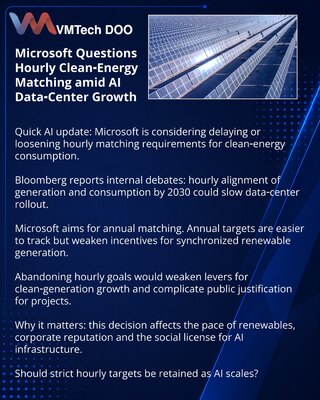 Microsoft сомневается в часовом соответствии чистой энергии из‑за масштабирования дата‑центров ИИ
