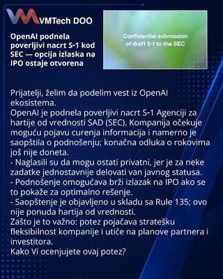 OpenAI подала конфиденциальный проект S‑1 в SEC — опция выхода на IPO остаётся открытой
