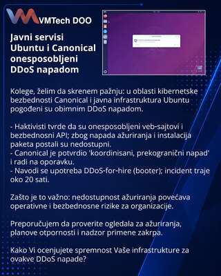 Javni servisi Ubuntu i Canonical onesposobljeni DDoS napadom