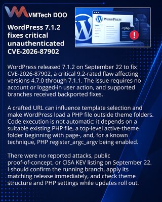 WordPress releases fixes for CVE-2026-87902 across supported branches
