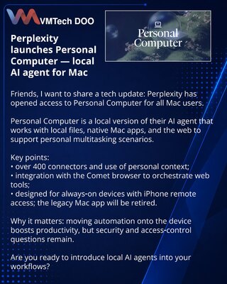 Perplexity je lansirao Personal Computer — lokalni AI-agent za Mac