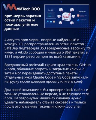 Червь из keyv@6.0.0 заразил сотни npm-пакетов и оставил хуки в редакторах
