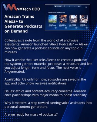Amazon научила Alexa+ генерировать подкасты по запросу