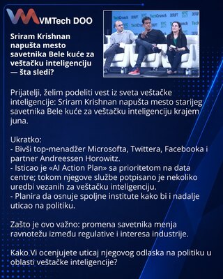 Sriram Krishnan napušta mesto savetnika Bele kuće za veštačku inteligenciju — šta sledi?