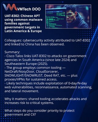 UAT-8302: kineski APT koristi zajedničke porodice malvera protiv državnih organa u Latinskoj Americi i Evropi