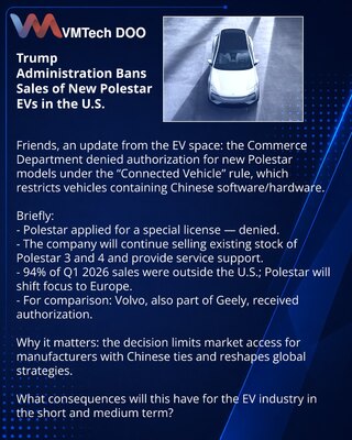 Administracija Trumpa zabranila prodaju novih električnih vozila Polestar u SAD