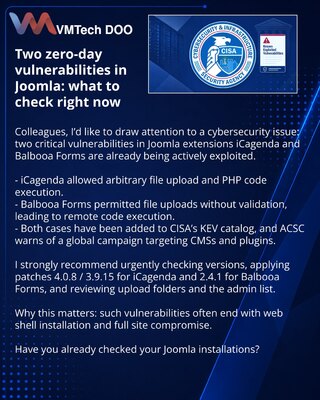 Две zero-day уязвимости в Joomla: что важно проверить прямо сейчас