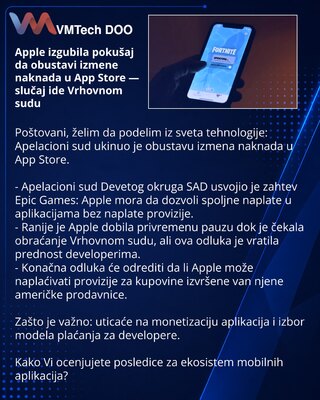 Apple izgubila pokušaj da obustavi izmene naknada u App Store — slučaj ide Vrhovnom sudu