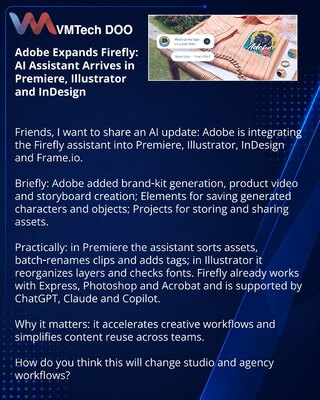 Adobe расширяет Firefly: AI‑помощник приходит в Premiere, Illustrator и InDesign