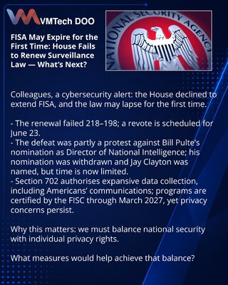 FISA po prvi put može isteći: Predstavnički dom nije produžio zakon o obaveštajnom nadzoru — šta dalje?